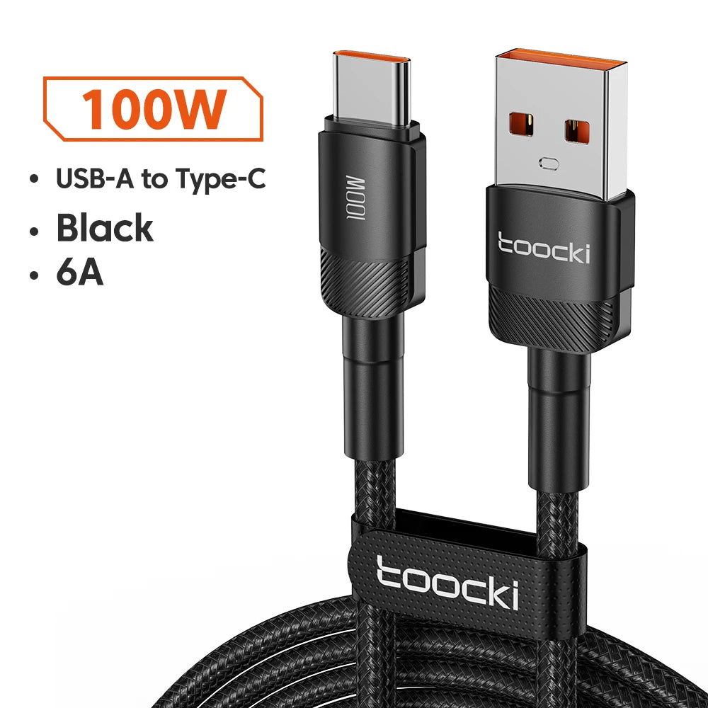كابل شحن ونقل بيانات USB-C سريع  بقوة 100 واط و6 أمبير، متوافق مع هواتف هواوي، وهونر، وون بلس، وريلمي، وشاومي، وسامسونج.