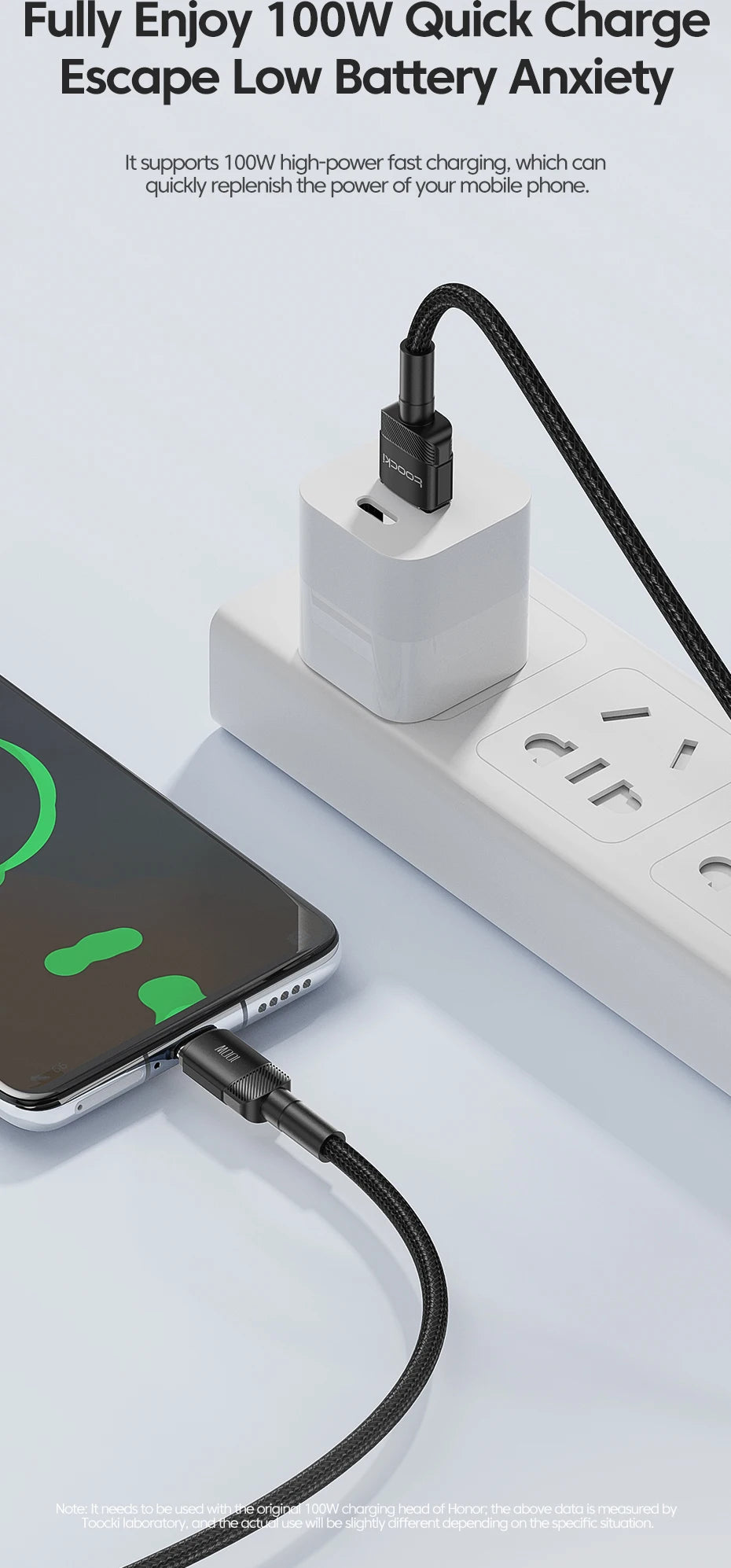 كابل شحن ونقل بيانات USB-C سريع  بقوة 100 واط و6 أمبير، متوافق مع هواتف هواوي، وهونر، وون بلس، وريلمي، وشاومي، وسامسونج.