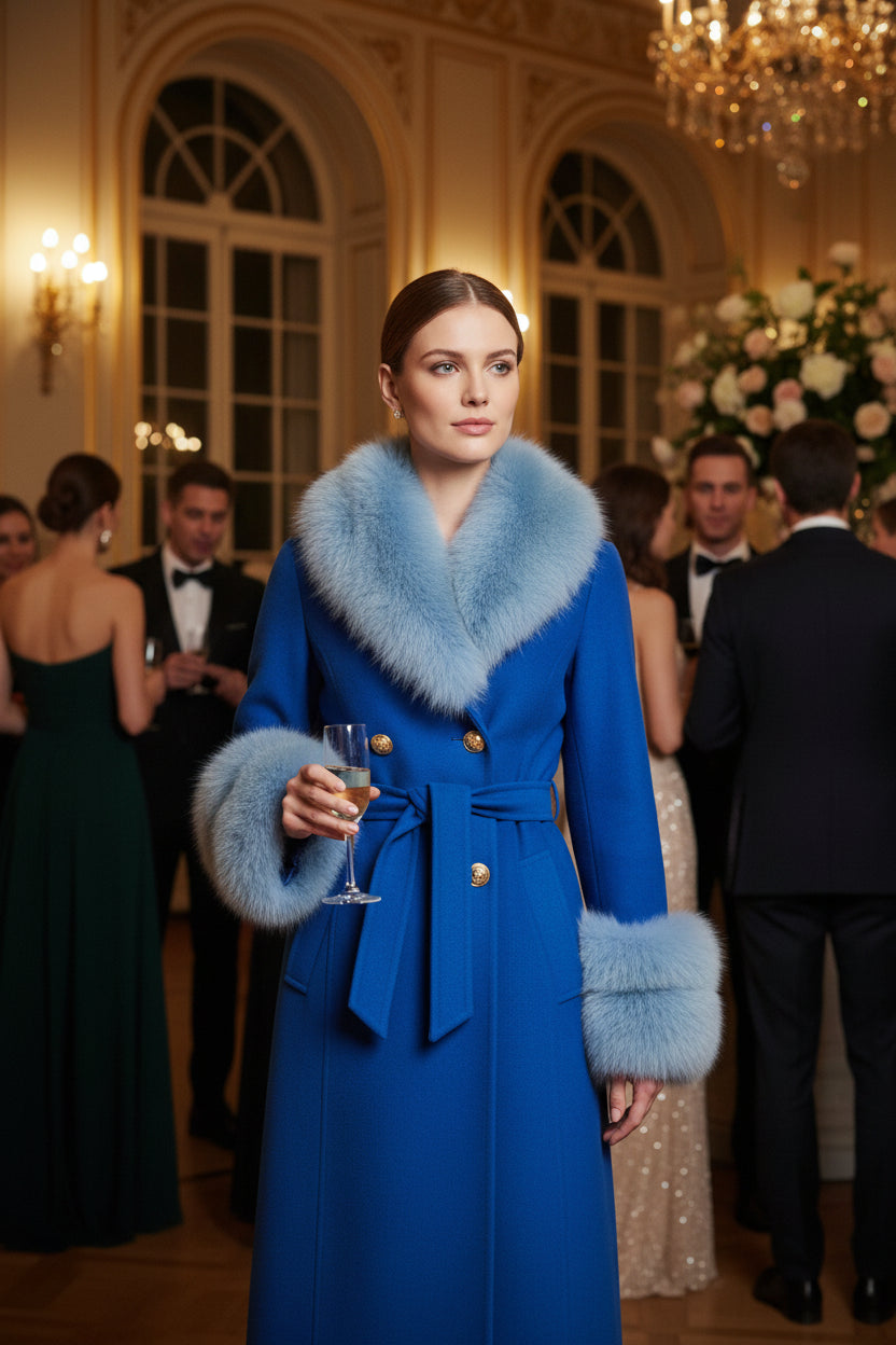 هذا المعطف الصوفي الطويل المصنوع من فرو الثعلب يبرز قوامك ويضفي لمسة أنيقة على إطلالتك الشتوية