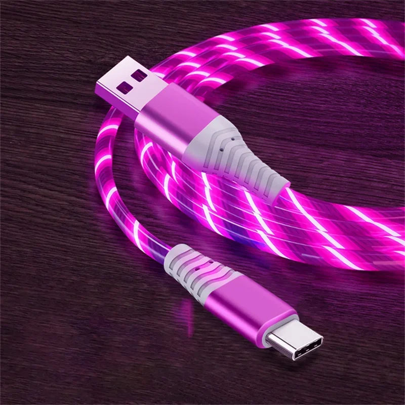 كابل بيانات وشحن سريع، كابل USB من النوع C مضيء بقوة 5 أمبير، كابل شحن سريع مزود بإضاءة LED