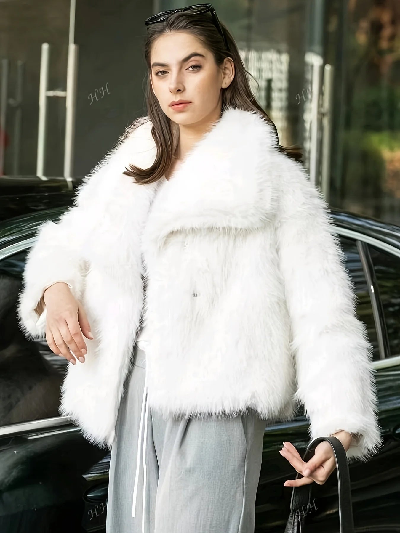 جاكيط نسائي مصنوع من قماش قطن  فرو بطية جميلة