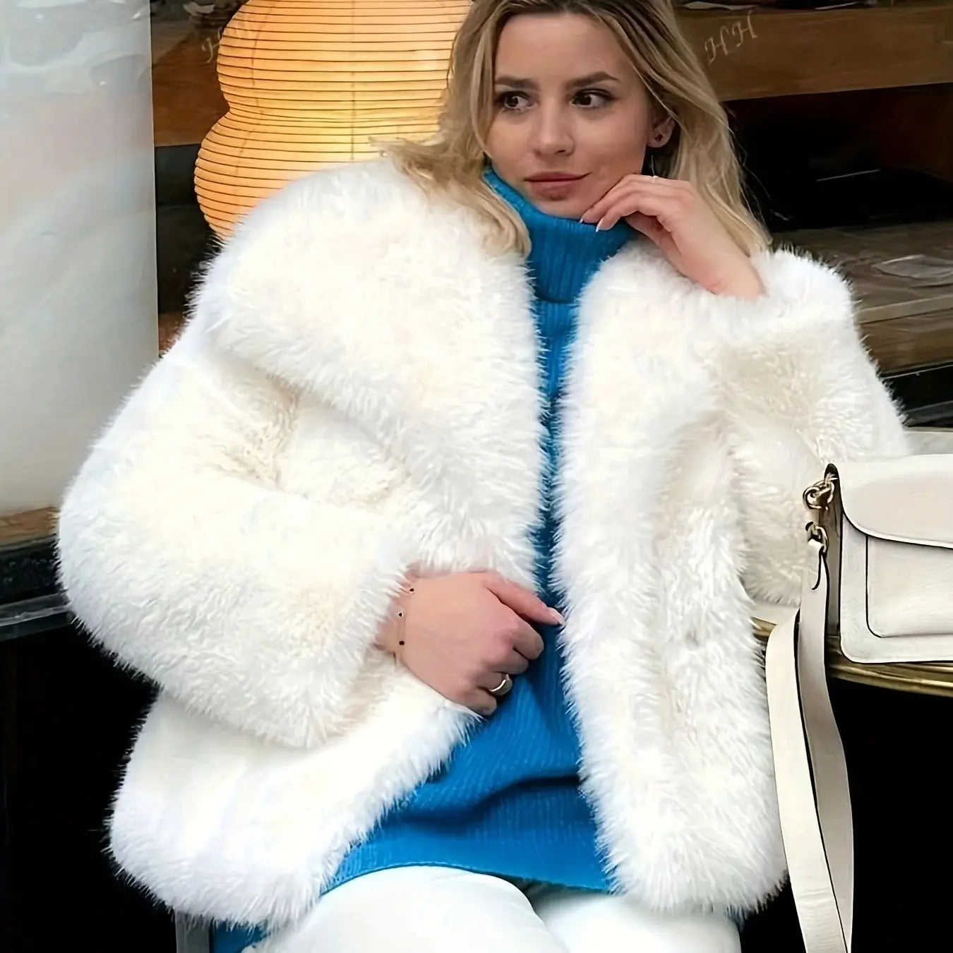 جاكيط نسائي مصنوع من قماش قطن  فرو بطية جميلة