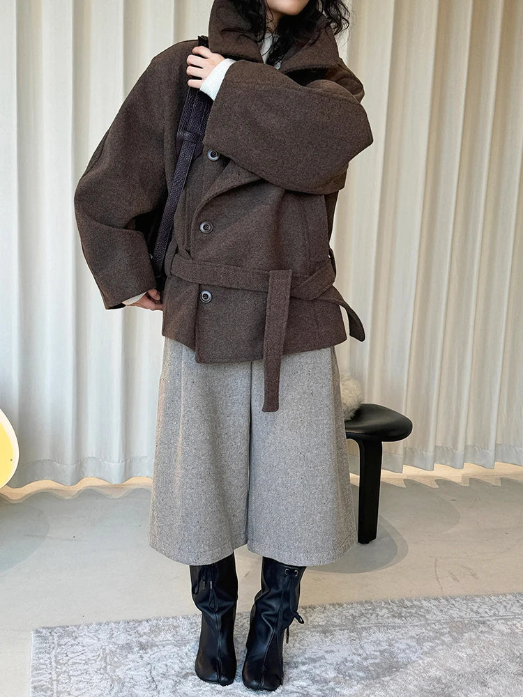 معطف صوف سميك كبير الحجم بياقة جديدة وأكمام طويلة، مناسب لفصلي الخريف والشتاء