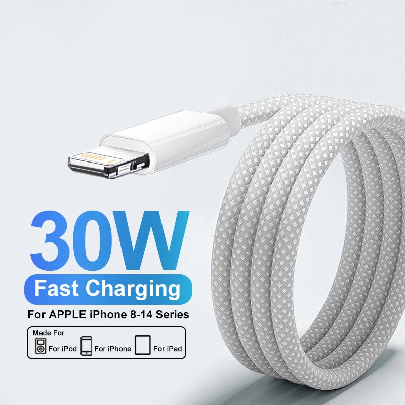 30W Fast Charging USB Cable For iPhone 14 13 12 11 Pro Max 8 7 6 Plus XS X XR Type C Data Line 2M Quick Charge Phone Accessories