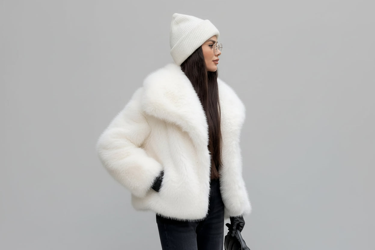 جاكيط نسائي مصنوع من قماش قطن  فرو بطية جميلة