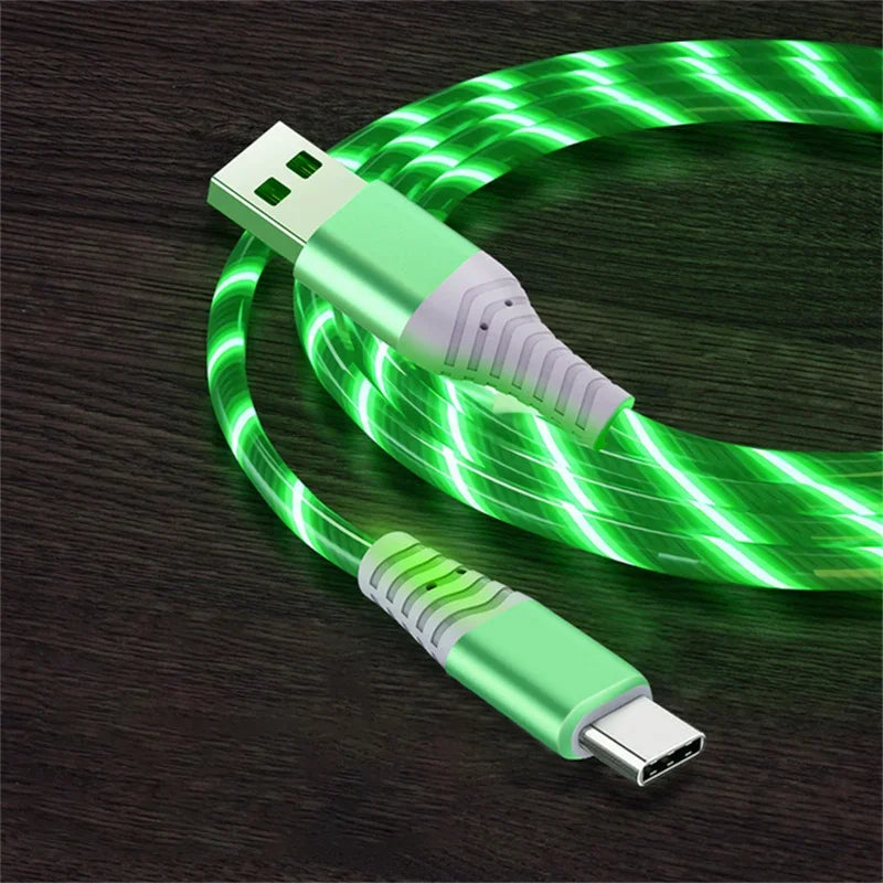 كابل بيانات وشحن سريع، كابل USB من النوع C مضيء بقوة 5 أمبير، كابل شحن سريع مزود بإضاءة LED