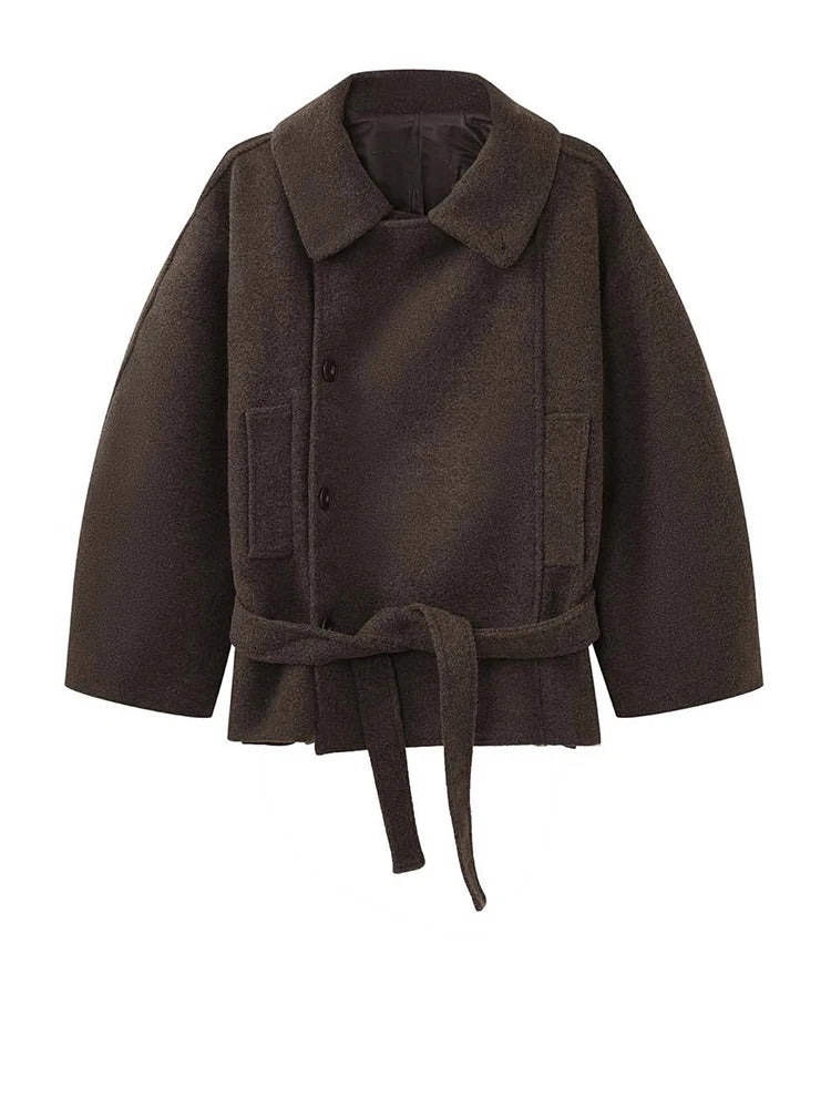 معطف صوف سميك كبير الحجم بياقة جديدة وأكمام طويلة، مناسب لفصلي الخريف والشتاء