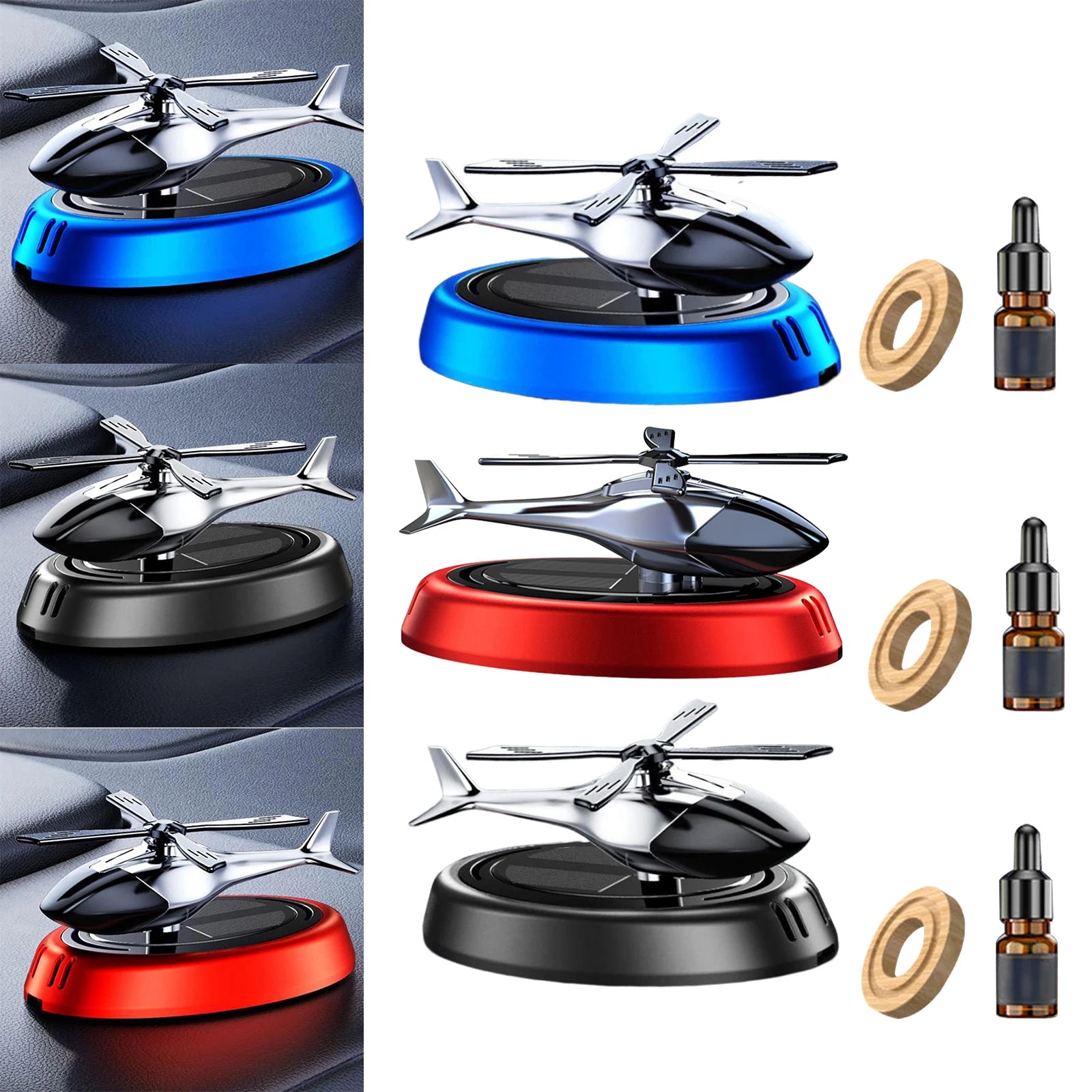 Solar Helicopter Car Air Freshener with Rotating Decor Car Fragrance Mute,Auto Aroma Diffuser for Interior/Office Gift Alloy+ABS