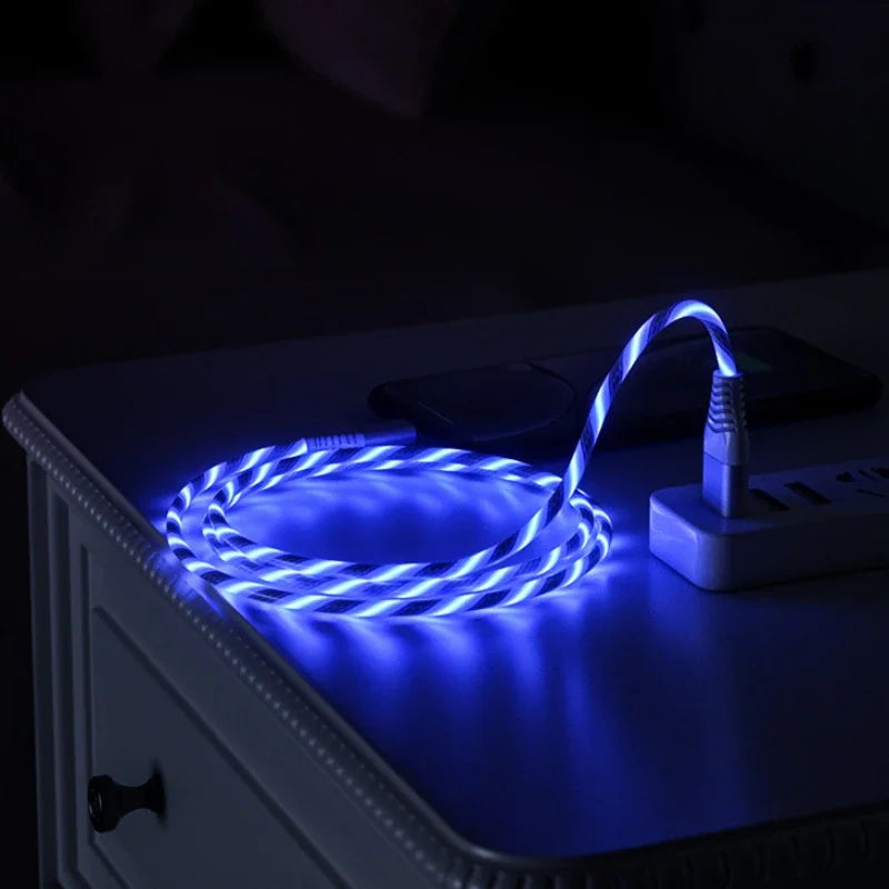 كابل بيانات وشحن سريع، كابل USB من النوع C مضيء بقوة 5 أمبير، كابل شحن سريع مزود بإضاءة LED